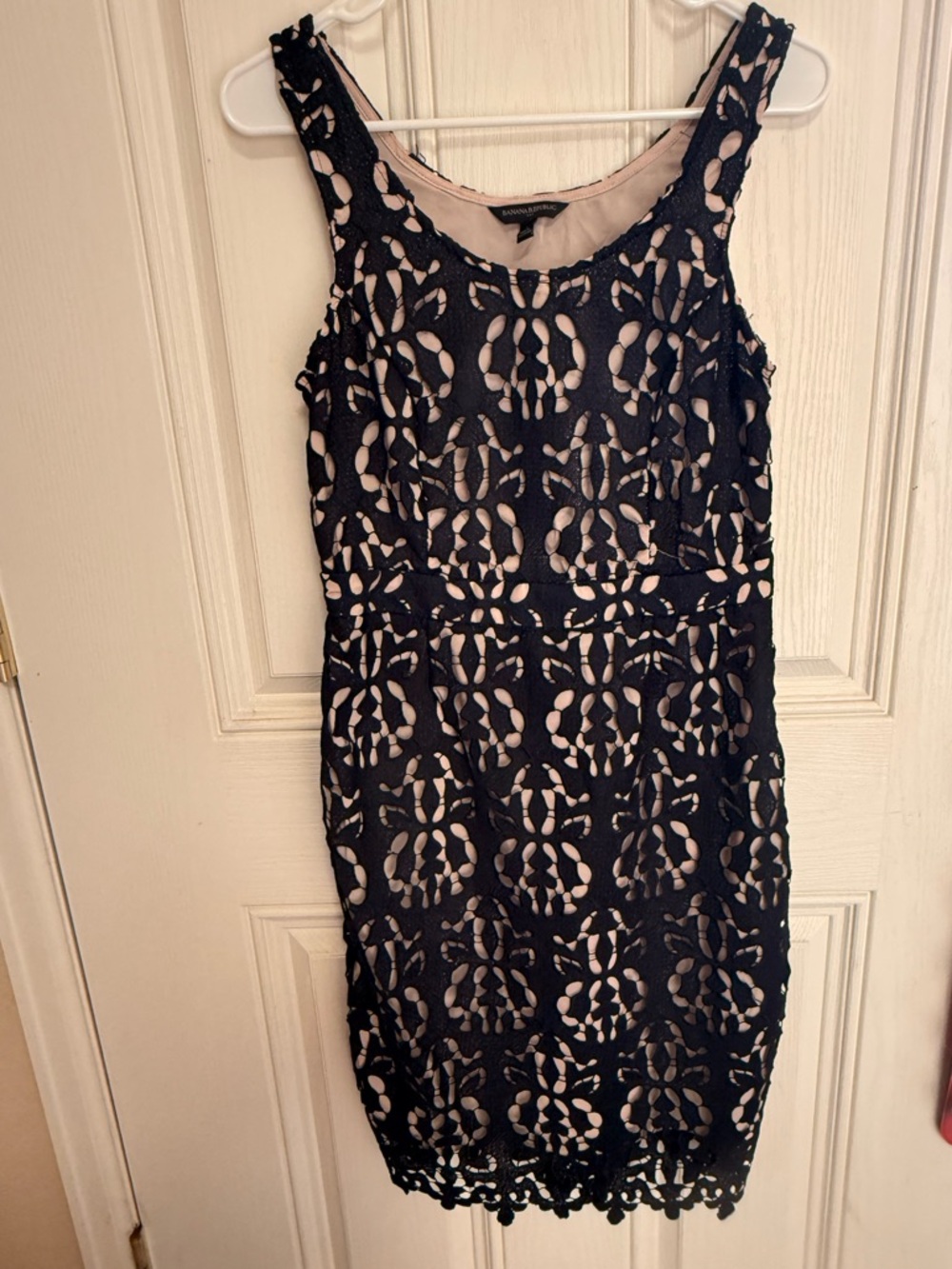 Banana Republic Black Lace Midi Dress with Nude Lining